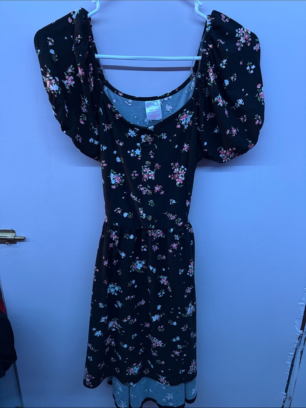 No Boundaries Black Floral Puff-Sleeve Midi Dress